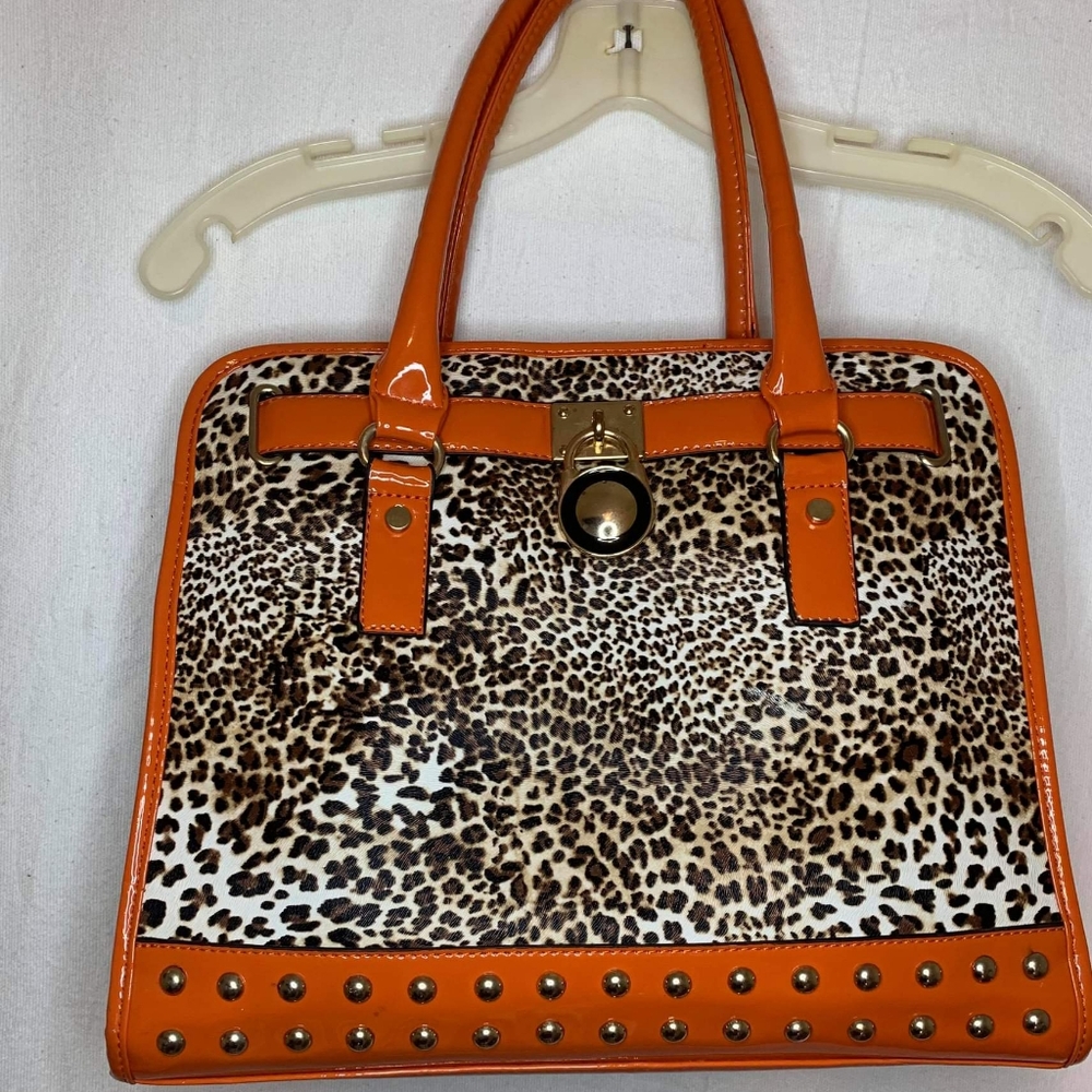 Luxury Vegan Leather Orange Leopard Shoulder Bag